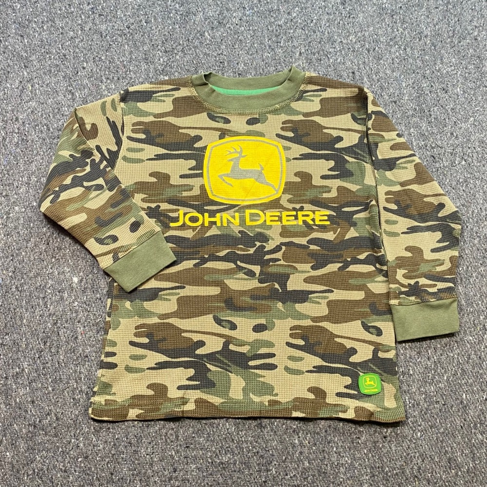 John Deere Camo Waffle Thermal Sz S Boy Green Camouflage Skater Country Workwear